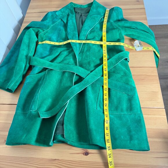 Women's Suede Kelly Green Tie Front Suede Jacket XL - Picture 5 of 10